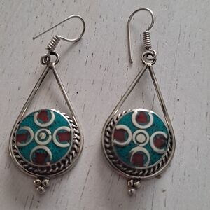 Tibetan Turquoise Coral Earrings NWOT